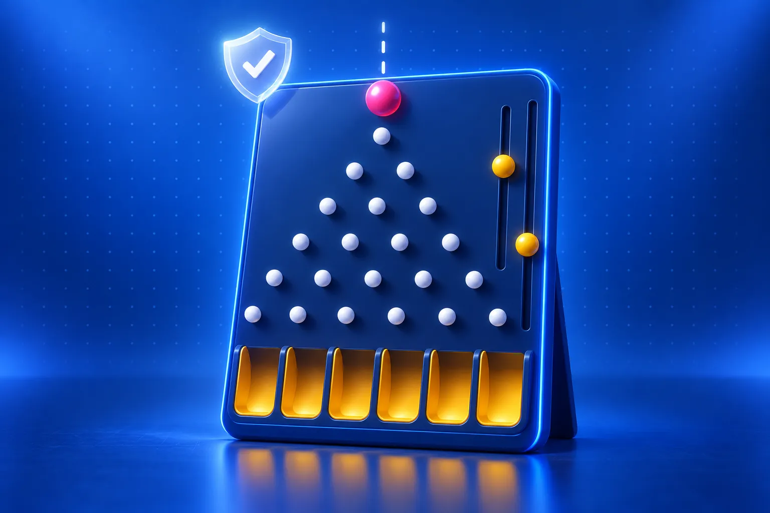 Plansza Plinko Originals z suwakami ustawień i znakiem sprawdzonej rundy