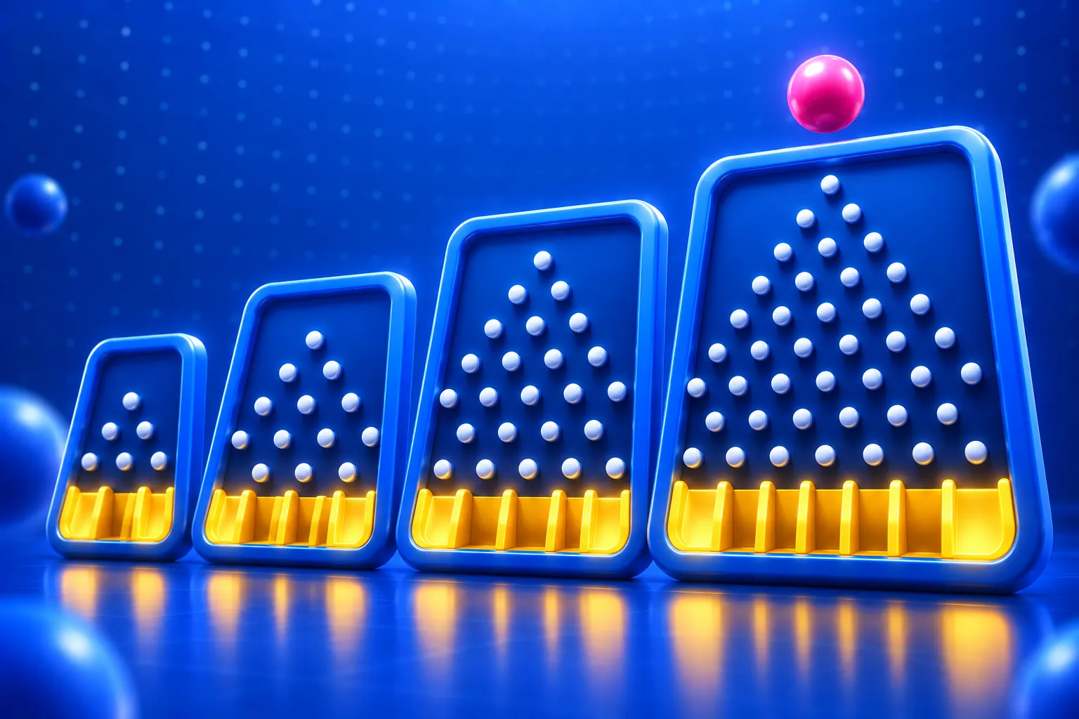 Kilka wariantów planszy Plinko zestawionych obok siebie