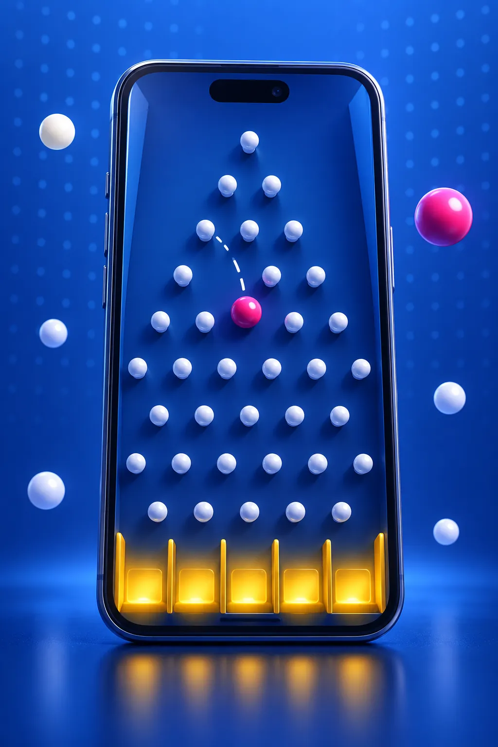 Plansza Plinko na ekranie telefonu w układzie pionowym